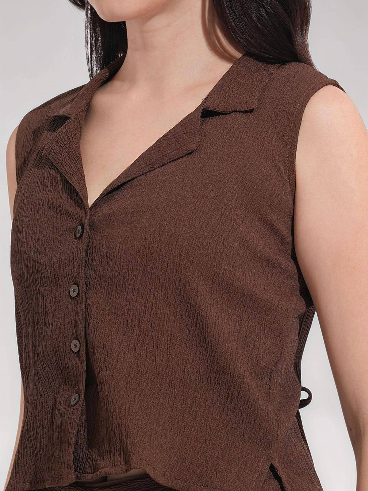 Womens Brown Solid Texture Shirt | S67 - view 5