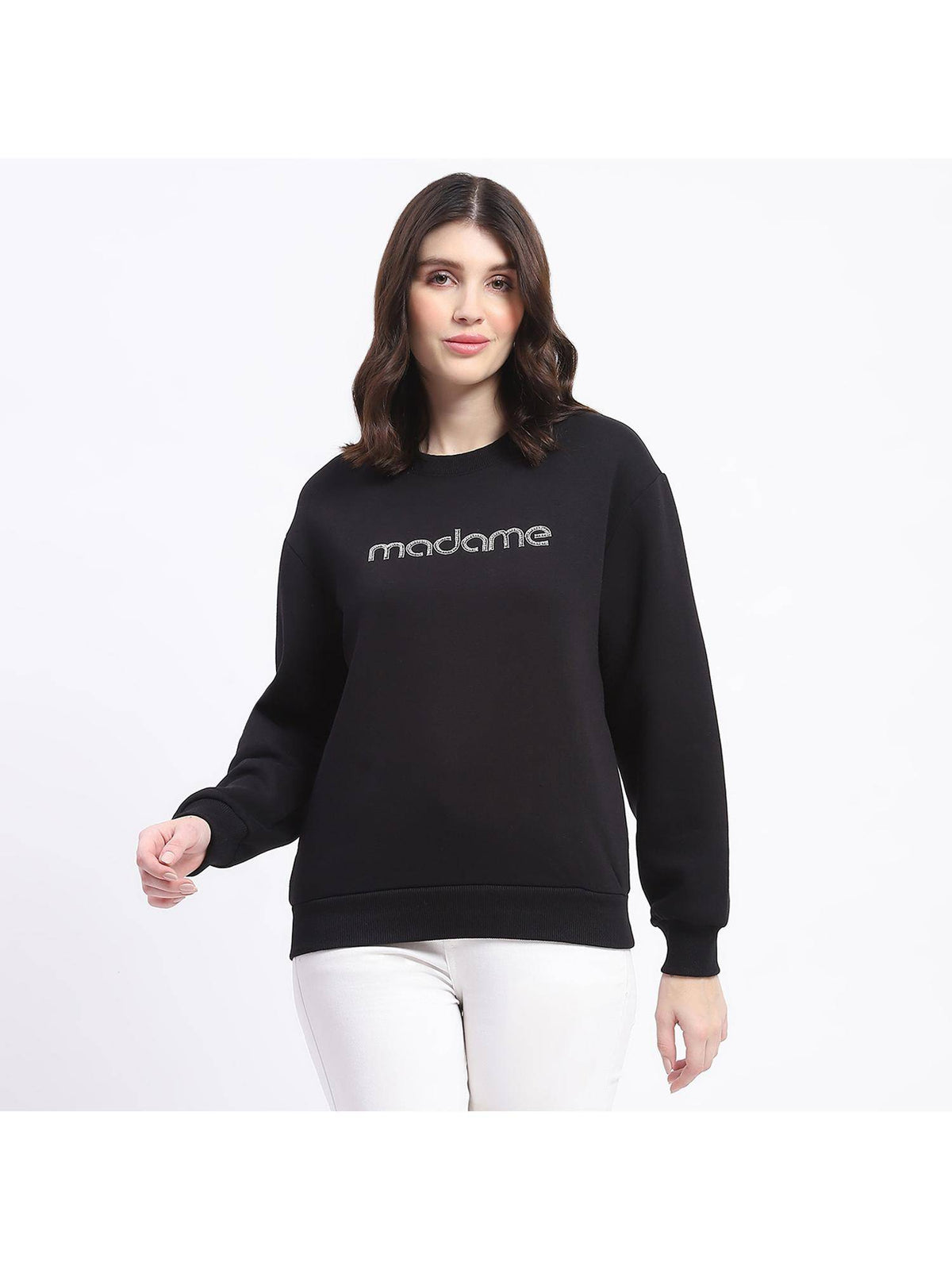 Fleece Handwork and Embroidered Black Sweatshirt for Women | HD56 - view 1
