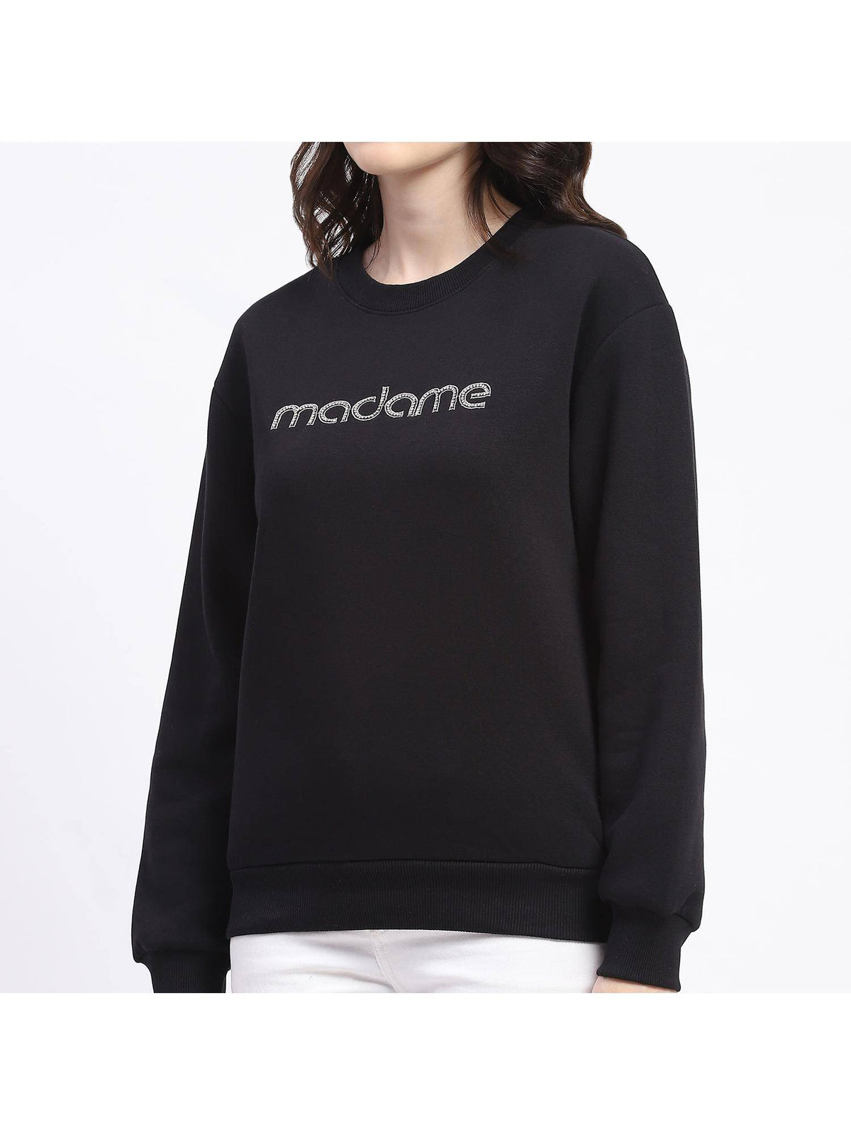 Fleece Handwork and Embroidered Black Sweatshirt for Women | SS90 - view 4