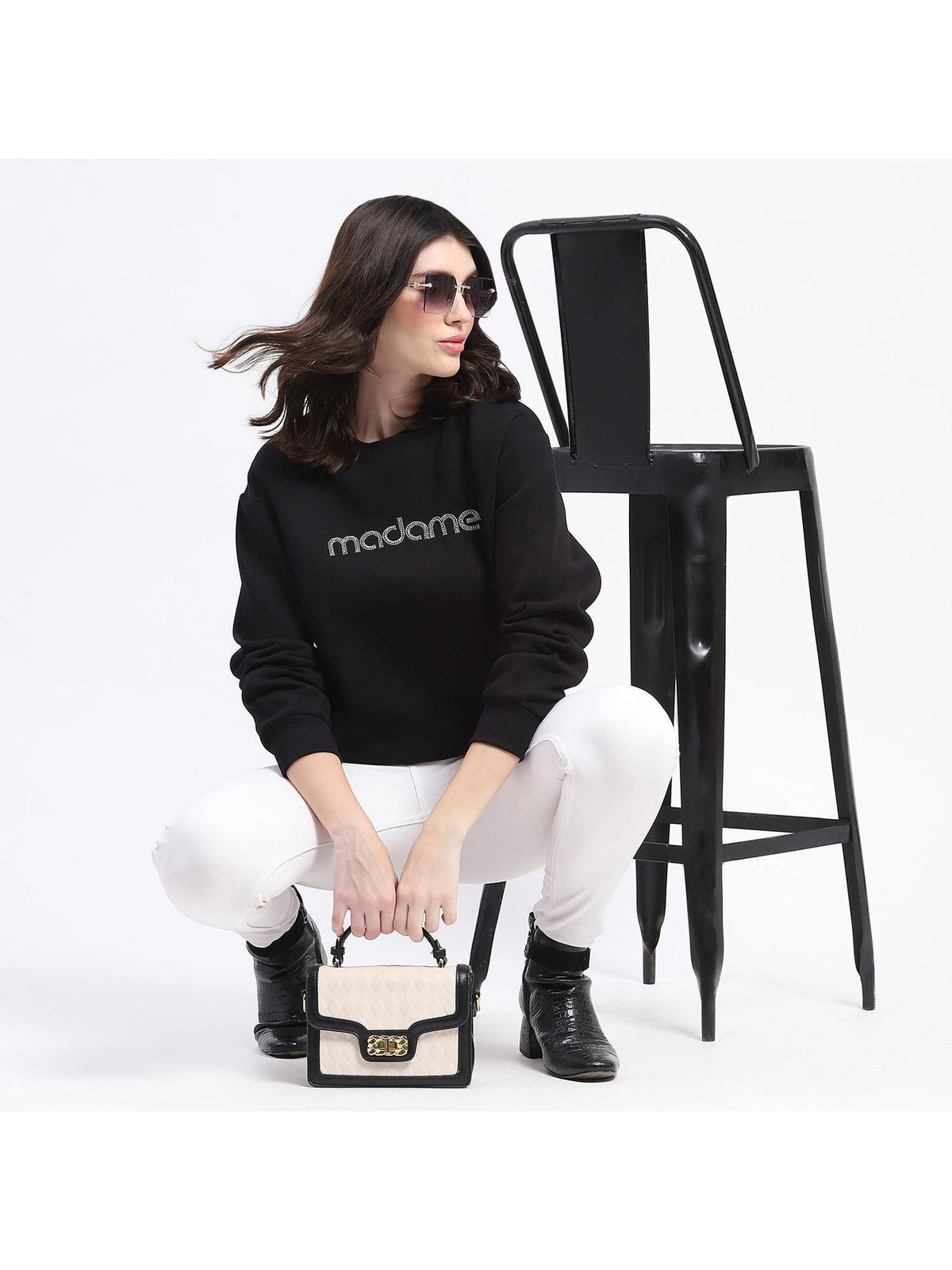 Fleece Handwork and Embroidered Black Sweatshirt for Women | SS90 - view 5