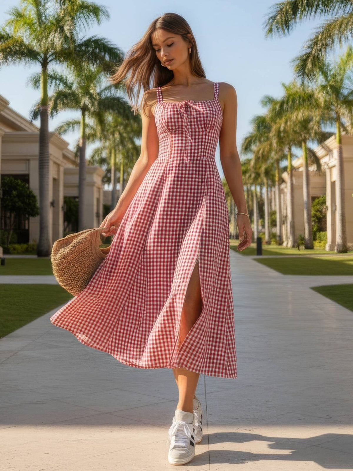 Red Cotton Checks Dress | D56 - view 1