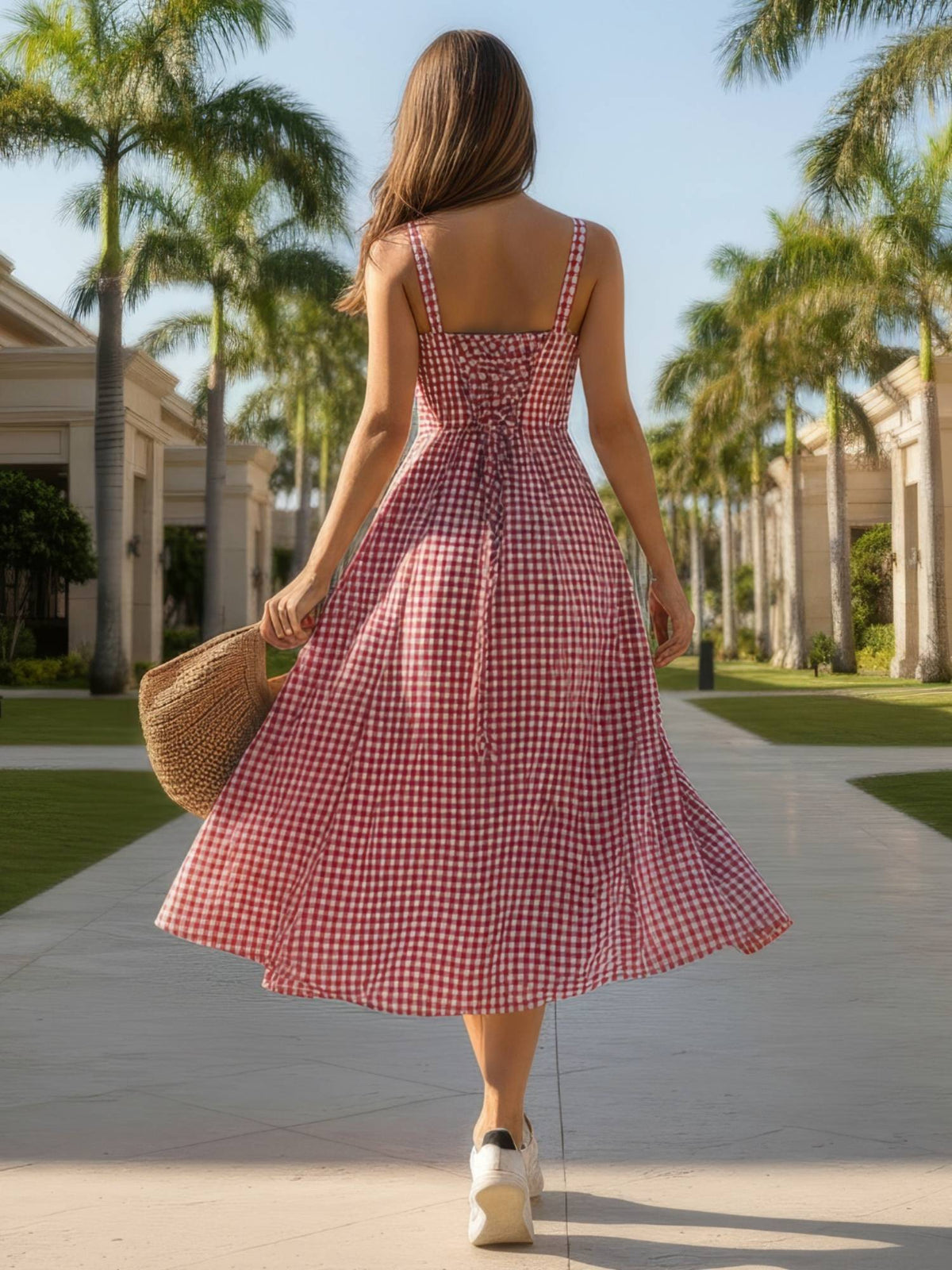 Red Cotton Checks Dress | D56 - view 2