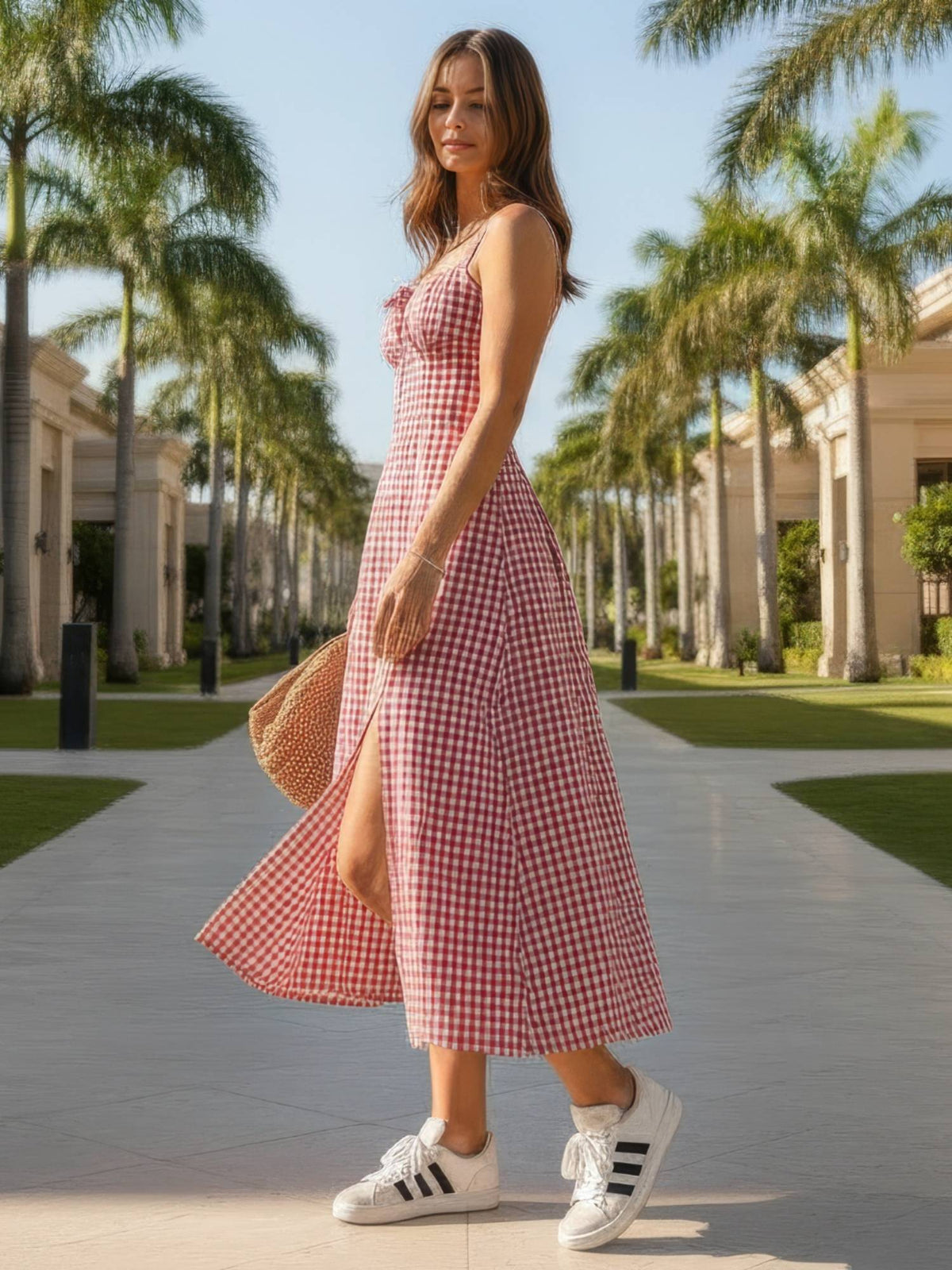 Red Cotton Checks Dress | D56 - view 3