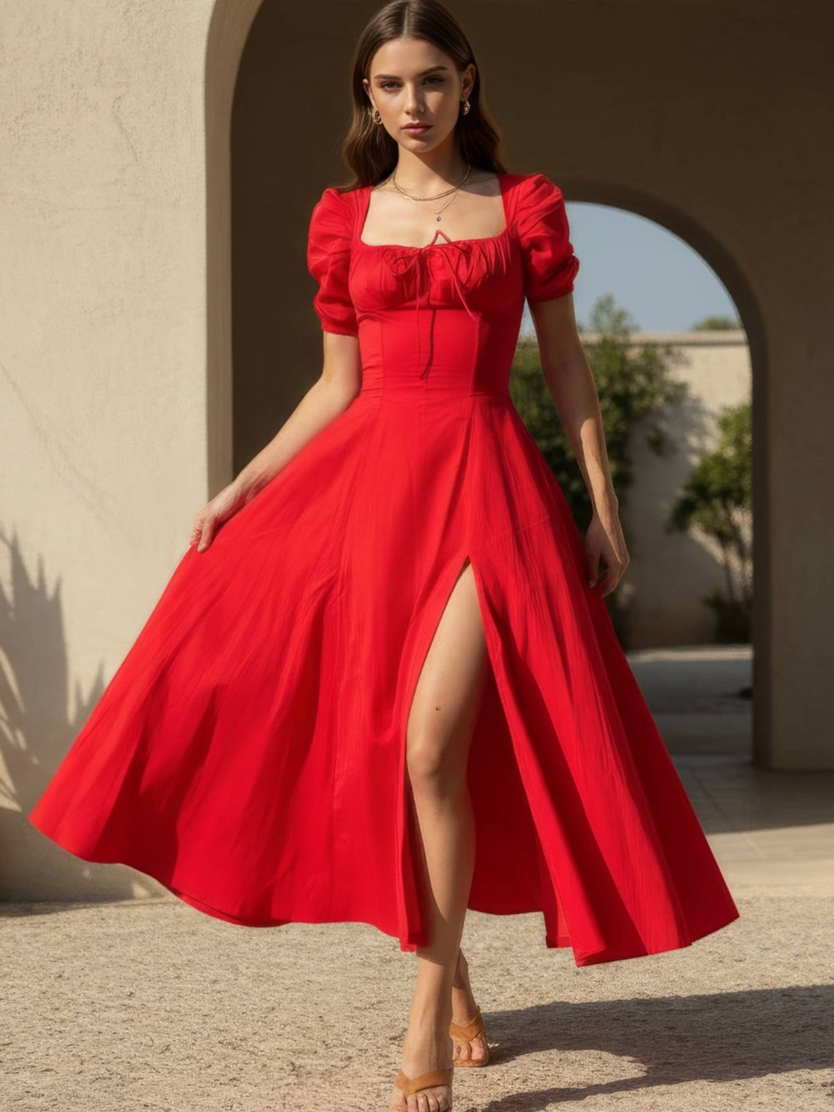 Red Cotton Solid Dress | D56 - view 1