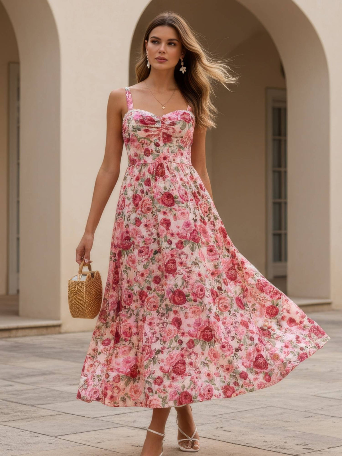 Pink Cotton Floral Dress | D56 - view 1