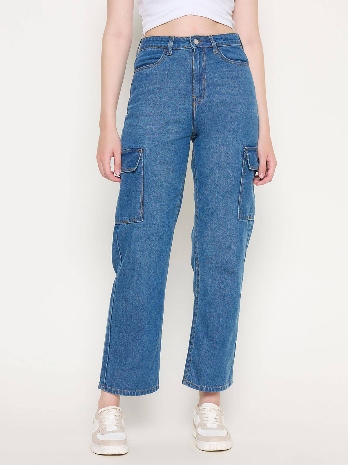 Cotton Straight Fit High Blue Denim Jeans | ST23 - view 1