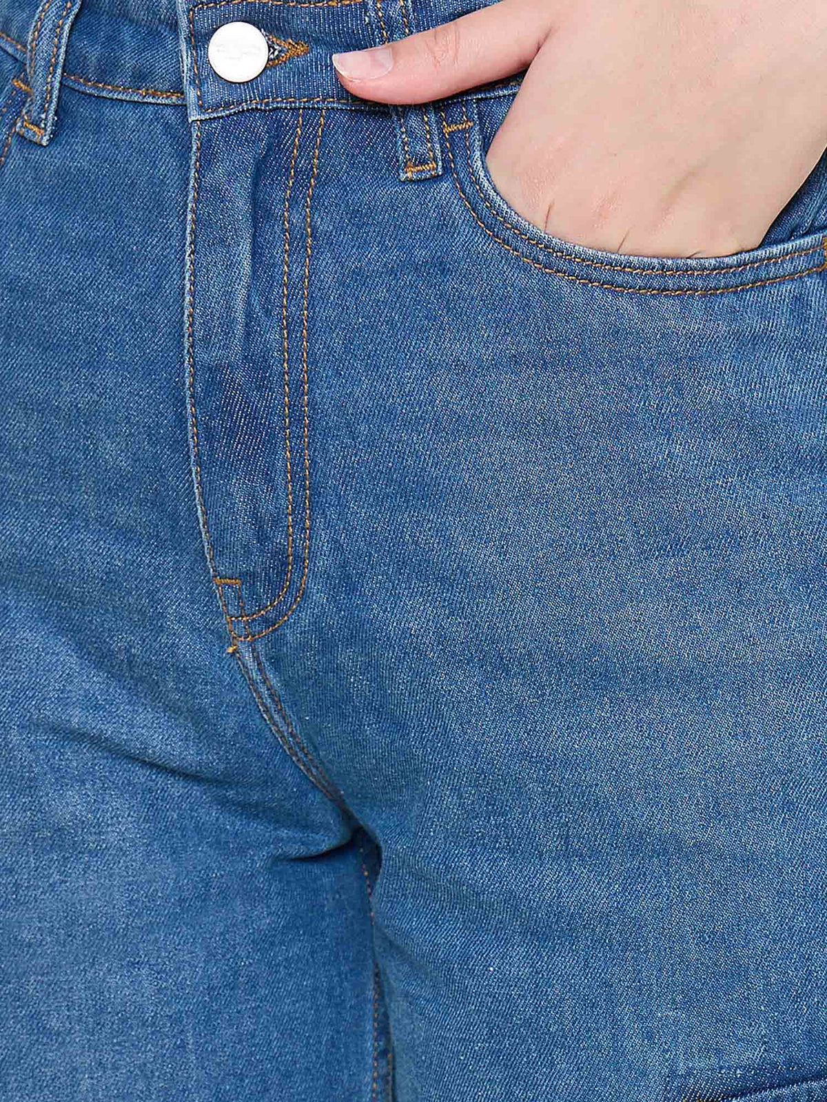 Cotton Straight Fit High Blue Denim Jeans | ST23 - view 4