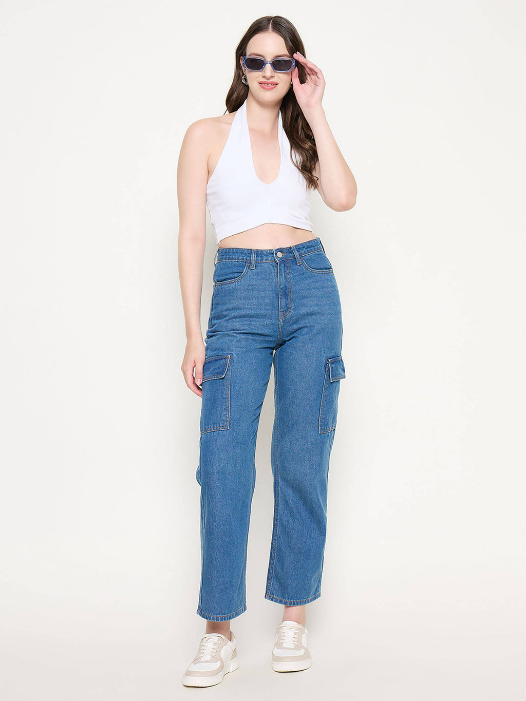 Cotton Straight Fit High Blue Denim Jeans | ST23 - view 5