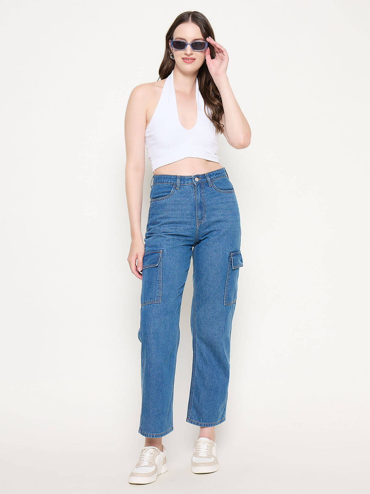 Cotton Straight Fit High Blue Denim Jeans | ST23 - view 5