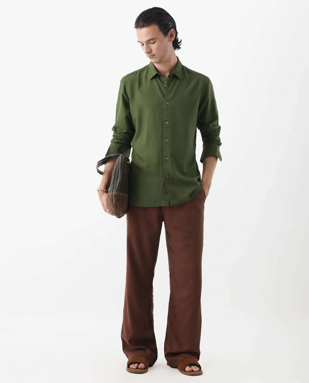 LINEN BLEND SHIRT LUNET - OLIVE morris.lane