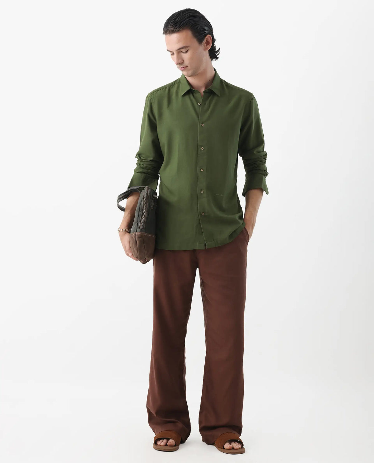 LINEN BLEND SHIRT LUNET - OLIVE morris.lane