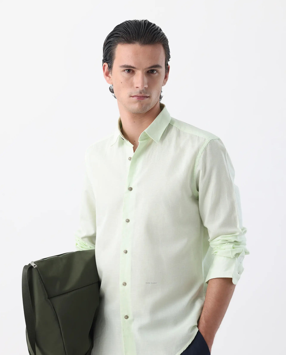 REGULAR FIT PLAIN SHIRT LINUX - PASTEL GREEN morris.lane
