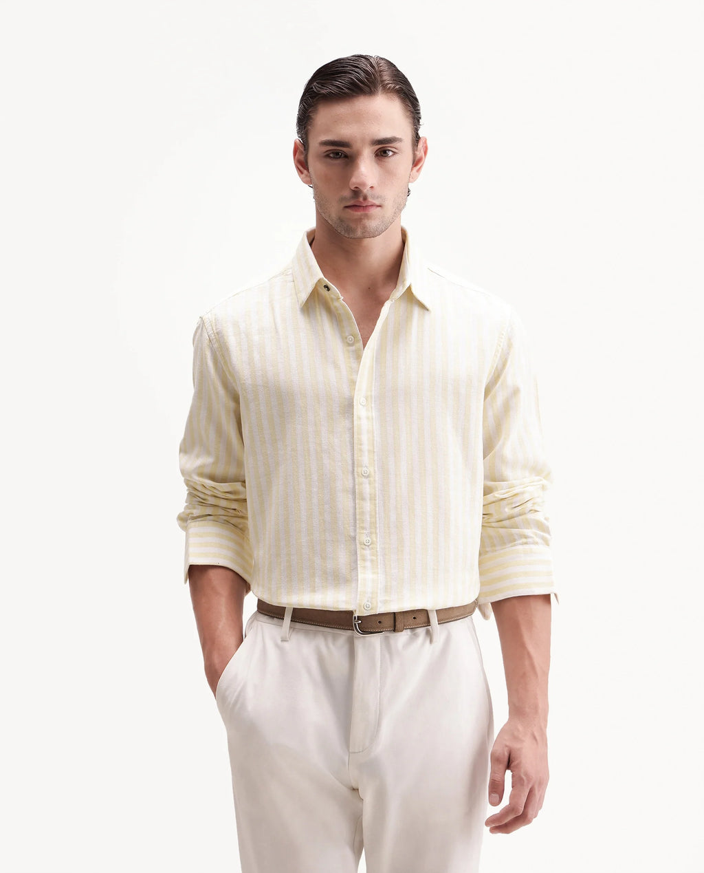 REGULAR FIT STRIPED PRINT SHIRT GUILD BUSINESS - DOPPLE - LIGHT YELLOW morris.lane