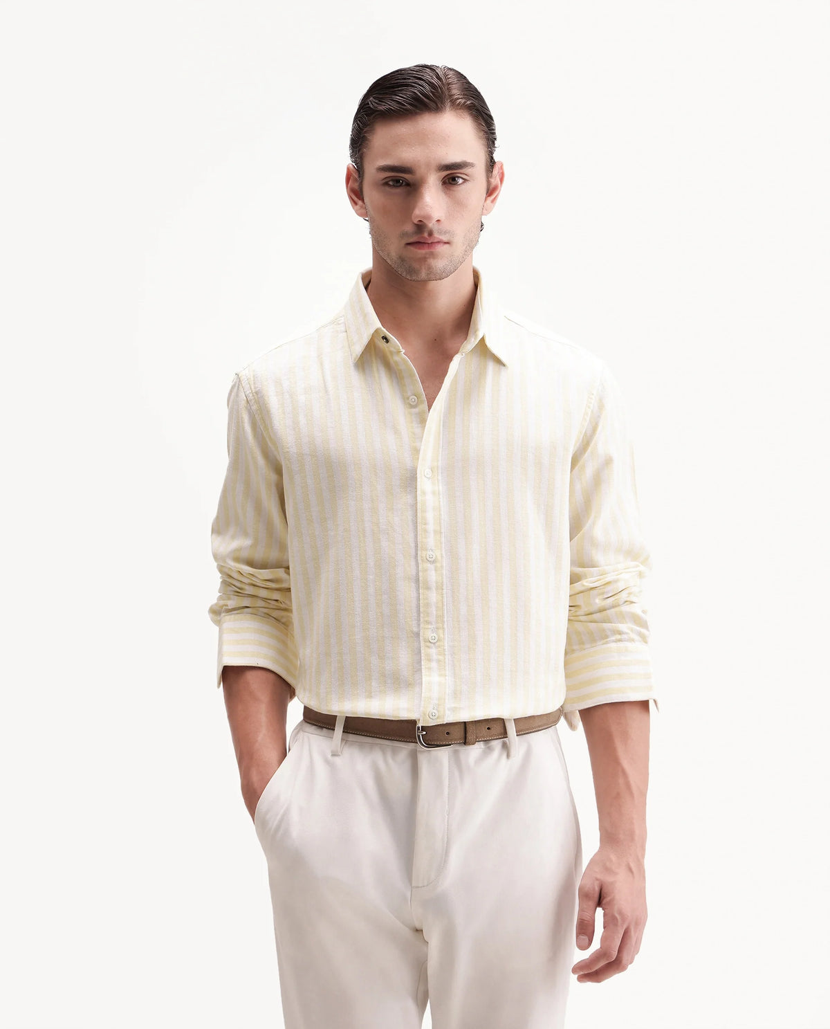 REGULAR FIT STRIPED PRINT SHIRT GUILD BUSINESS - DOPPLE - LIGHT YELLOW morris.lane