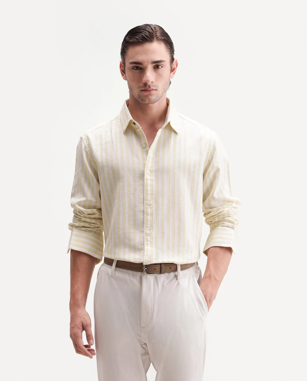 REGULAR FIT STRIPED PRINT SHIRT GUILD BUSINESS - DOPPLE - LIGHT YELLOW morris.lane