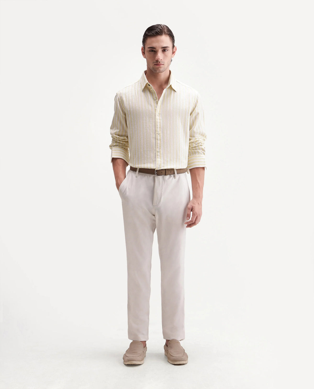 REGULAR FIT STRIPED PRINT SHIRT GUILD BUSINESS - DOPPLE - LIGHT YELLOW morris.lane