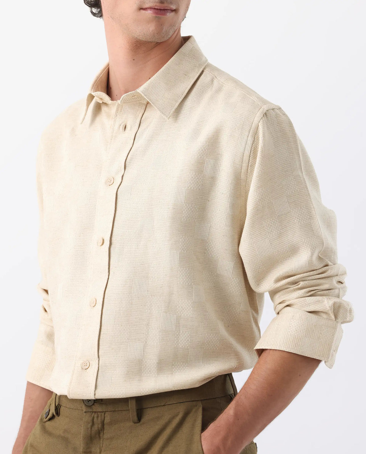 REGULAR FIT CHECKED PRINT SHIRT DOB - BEIGE morris.lane