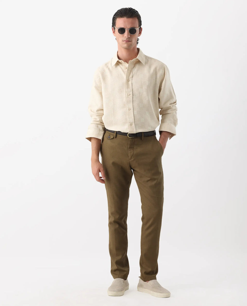 REGULAR FIT CHECKED PRINT SHIRT DOB - BEIGE morris.lane