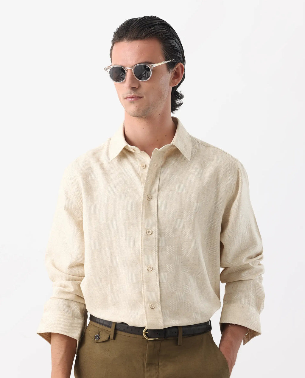 REGULAR FIT CHECKED PRINT SHIRT DOB - BEIGE morris.lane