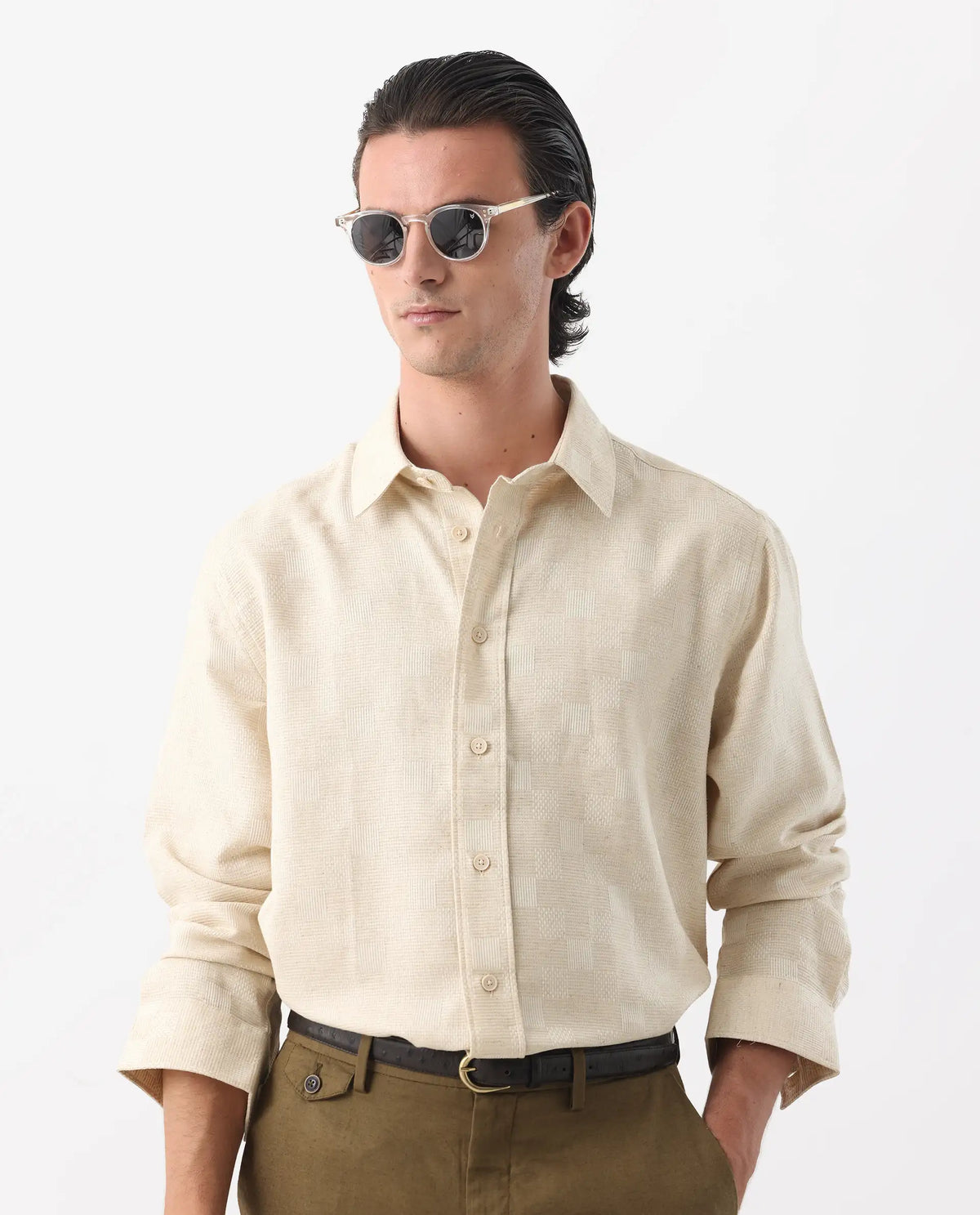 REGULAR FIT CHECKED PRINT SHIRT DOB - BEIGE morris.lane