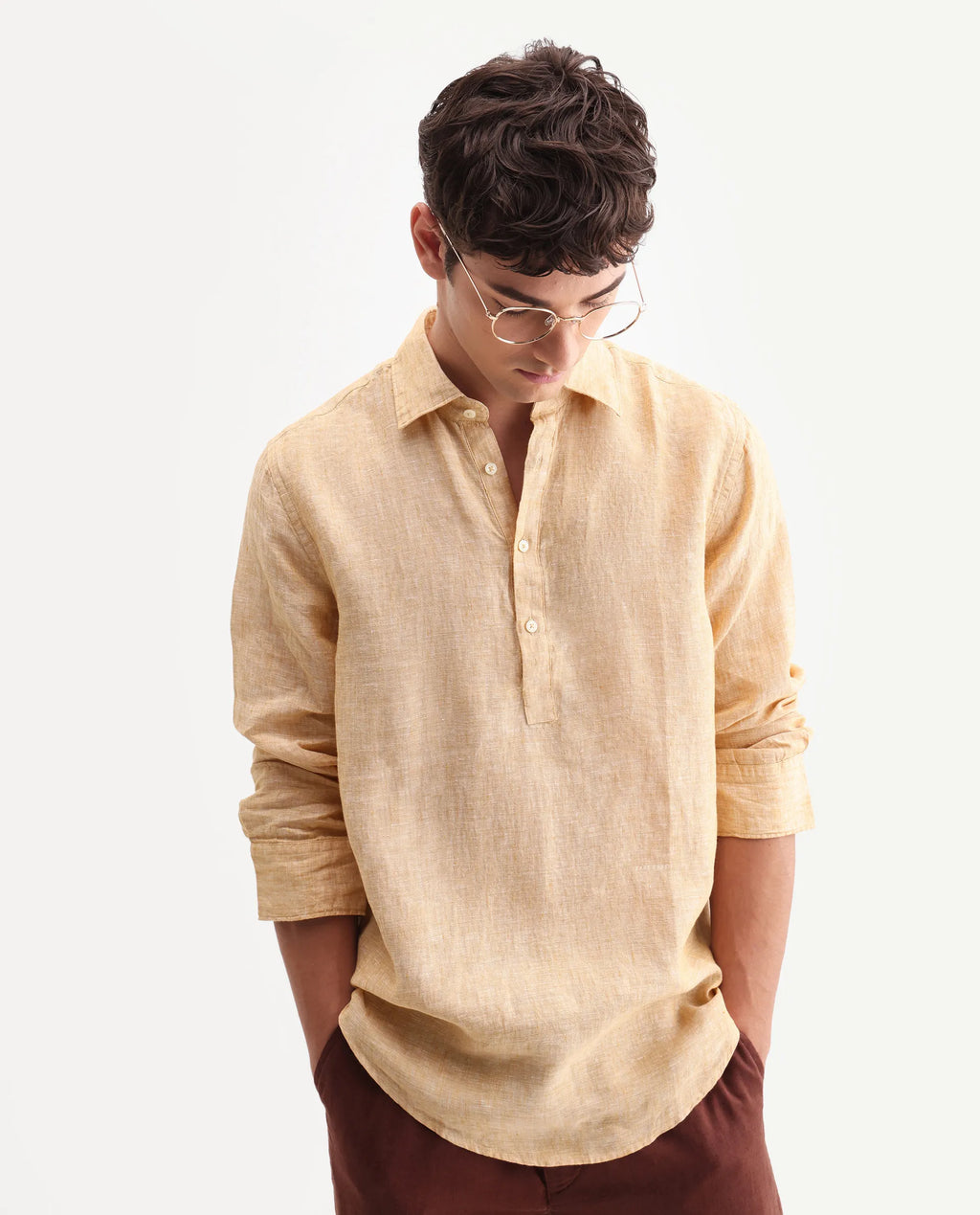 REGULAR FIT PLAIN SHIRT KURTS - DUSKY YELLOW morris.lane