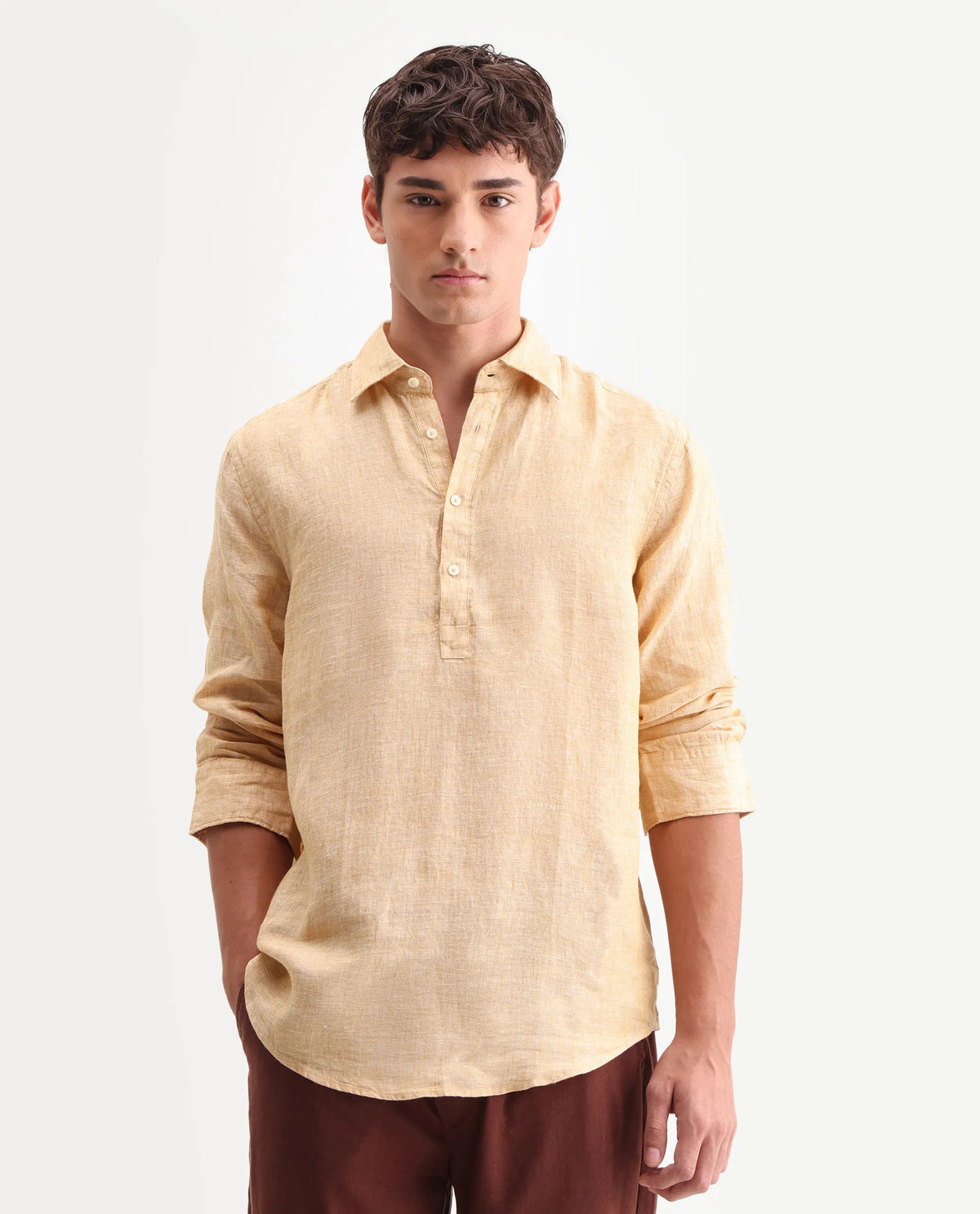REGULAR FIT PLAIN SHIRT KURTS - DUSKY YELLOW morris.lane