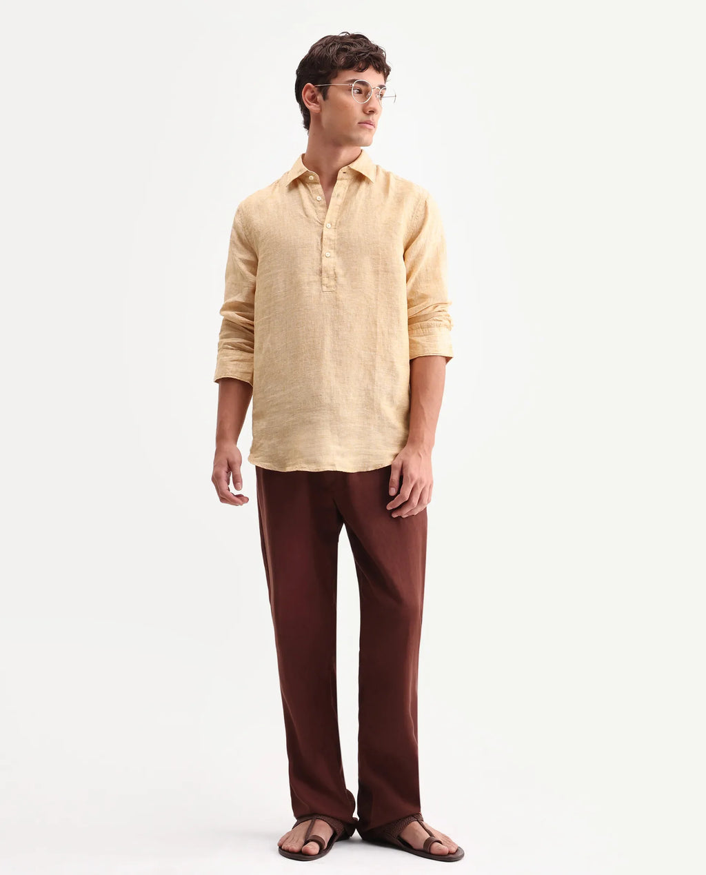 REGULAR FIT PLAIN SHIRT KURTS - DUSKY YELLOW morris.lane
