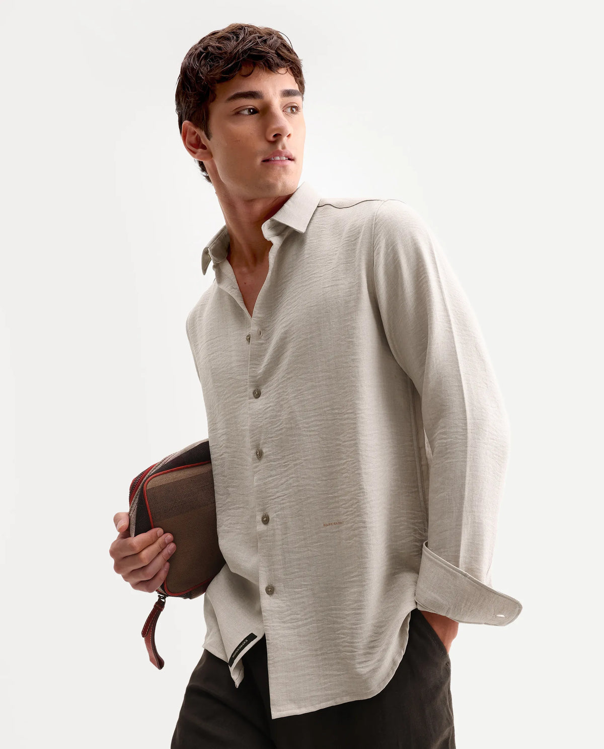 100% LINEN REGULAR FIT PLAIN SHIRT LUCIS - GREY morris.lane