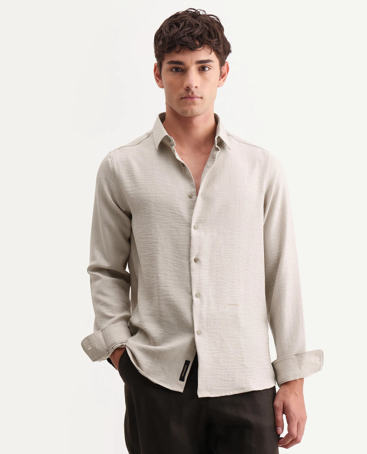100% LINEN REGULAR FIT PLAIN SHIRT LUCIS - GREY morris.lane
