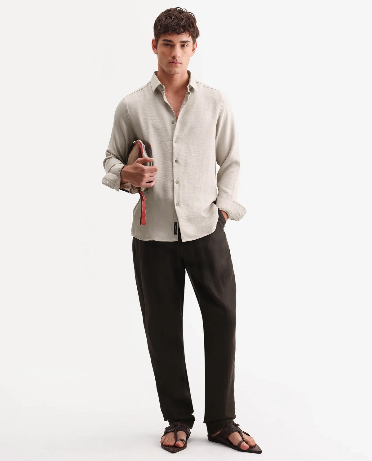 100% LINEN REGULAR FIT PLAIN SHIRT LUCIS - GREY morris.lane