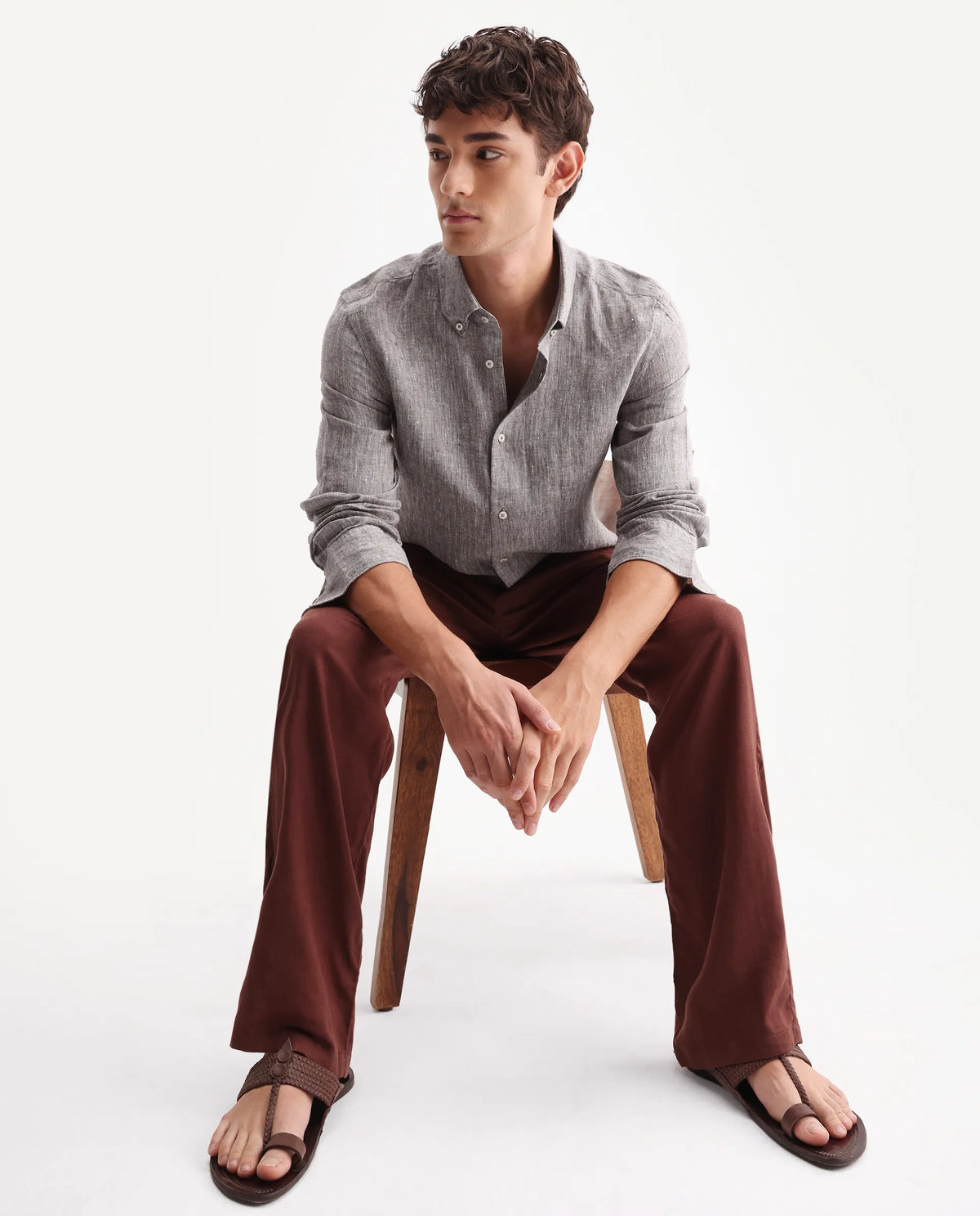 100% LINEN REGULAR FIT PLAIN SHIRT LUCIS - DARK KHAKI morris.lane