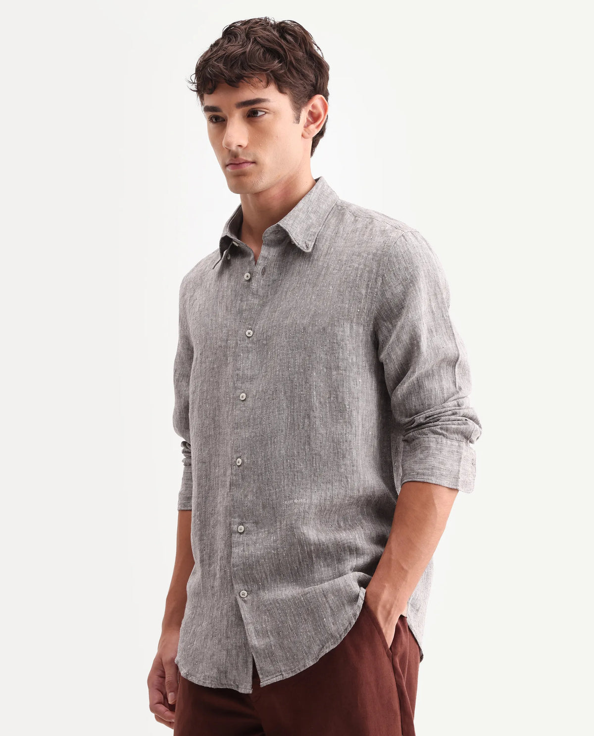 100% LINEN REGULAR FIT PLAIN SHIRT LUCIS - DARK KHAKI morris.lane