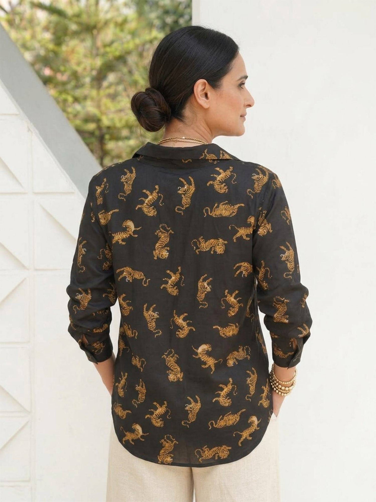 Black Printed Collar Neck Shirt | S67 - view 2