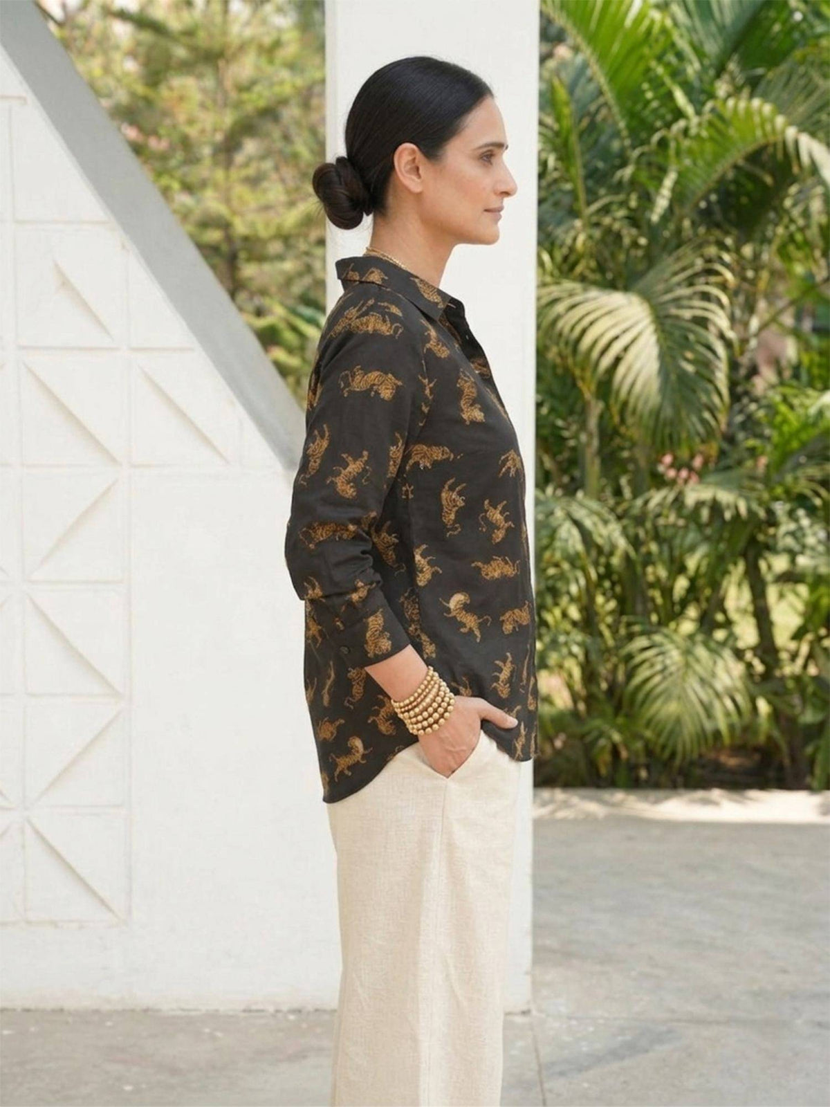 Black Printed Collar Neck Shirt | S67 - view 4