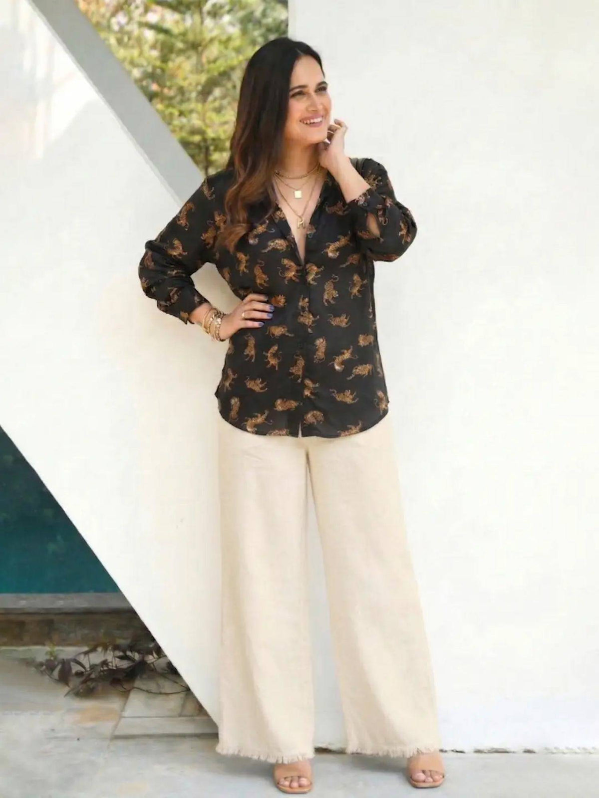 Black Printed Collar Neck Shirt | S67 - view 5