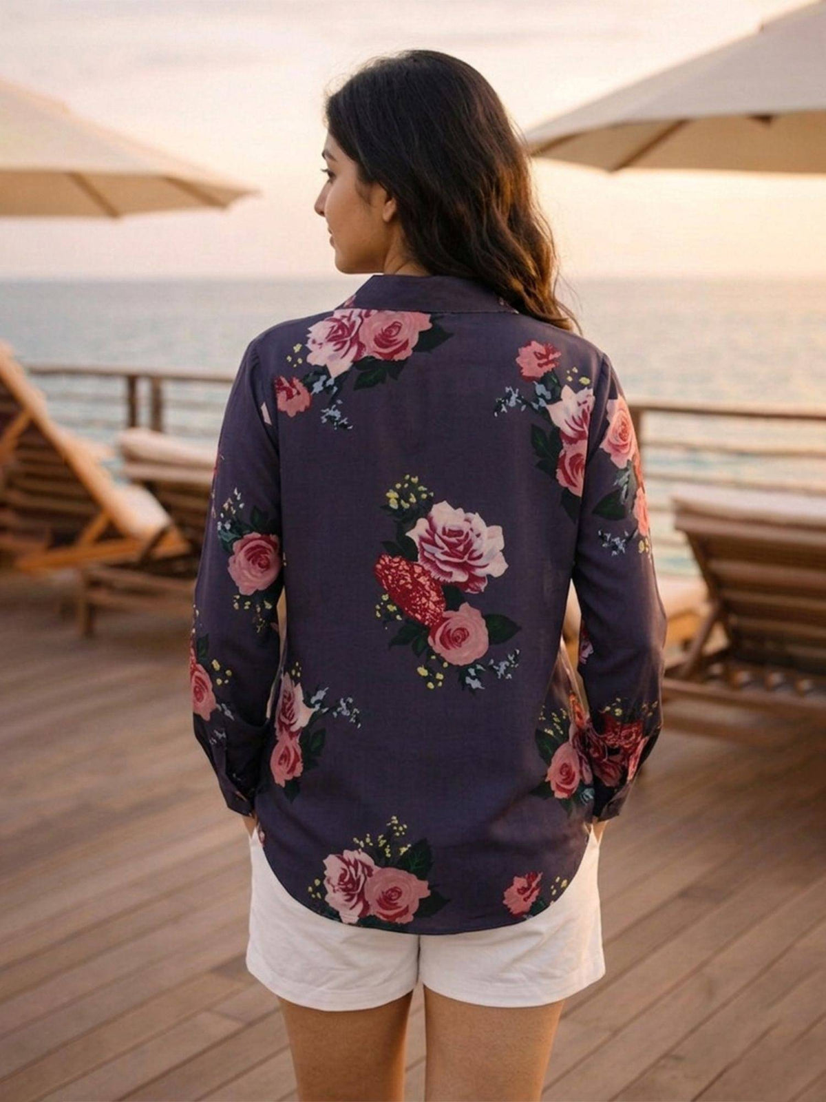 Grey Floral Collar Neck Shirt | S67 - view 2