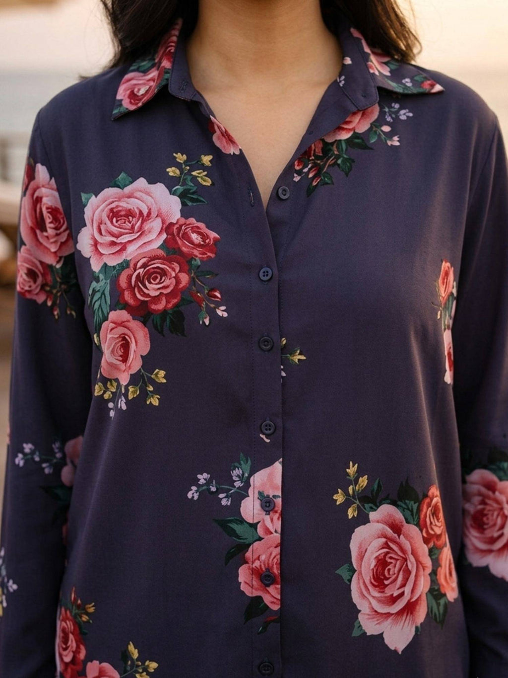 Grey Floral Collar Neck Shirt | S67 - view 3