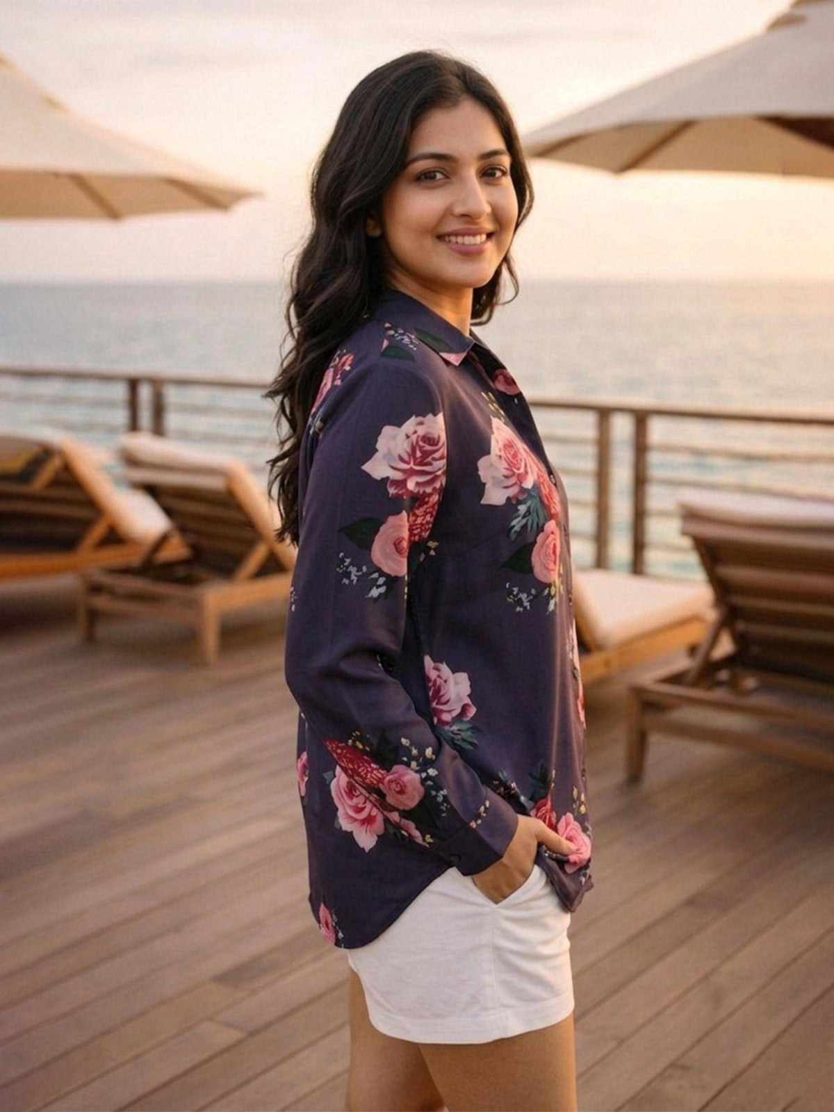 Grey Floral Collar Neck Shirt | S67 - view 4