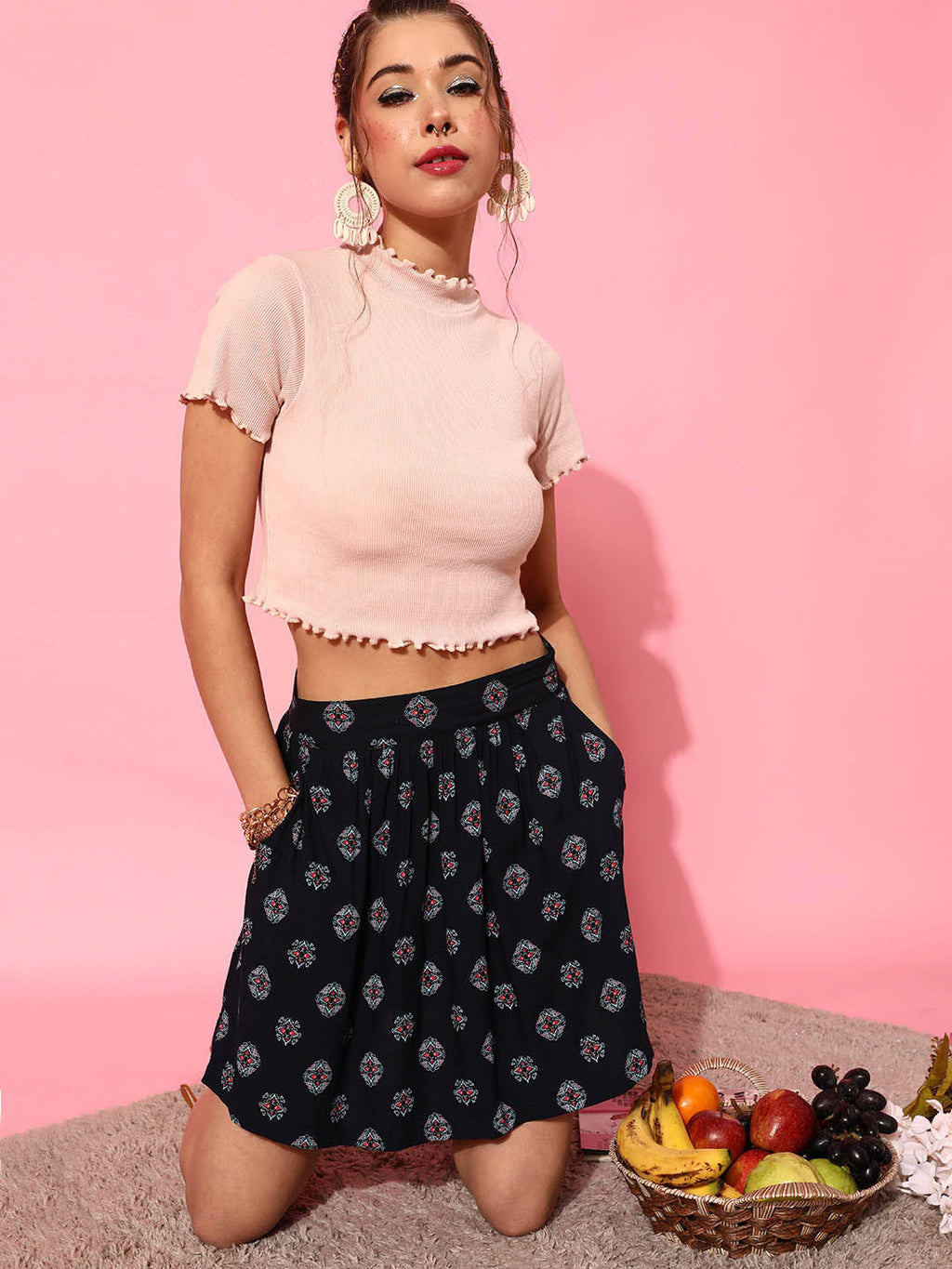 Cotton Half Sleeves High Neck Solid Crop Top | CT61 - view 5