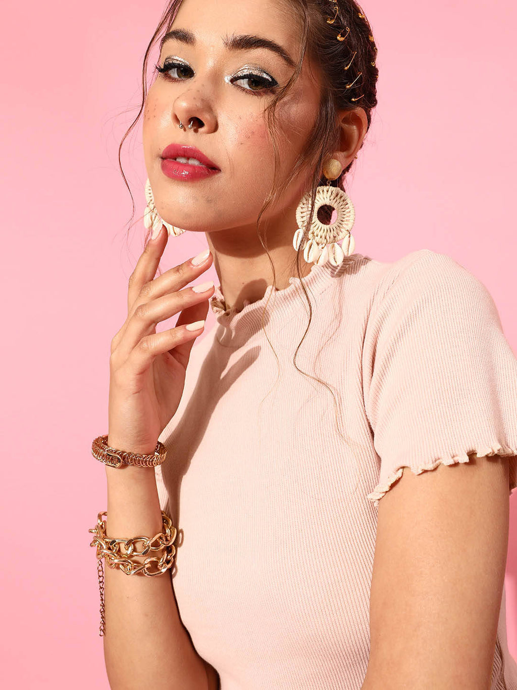 Cotton Half Sleeves High Neck Solid Crop Top | CT61 - view 6