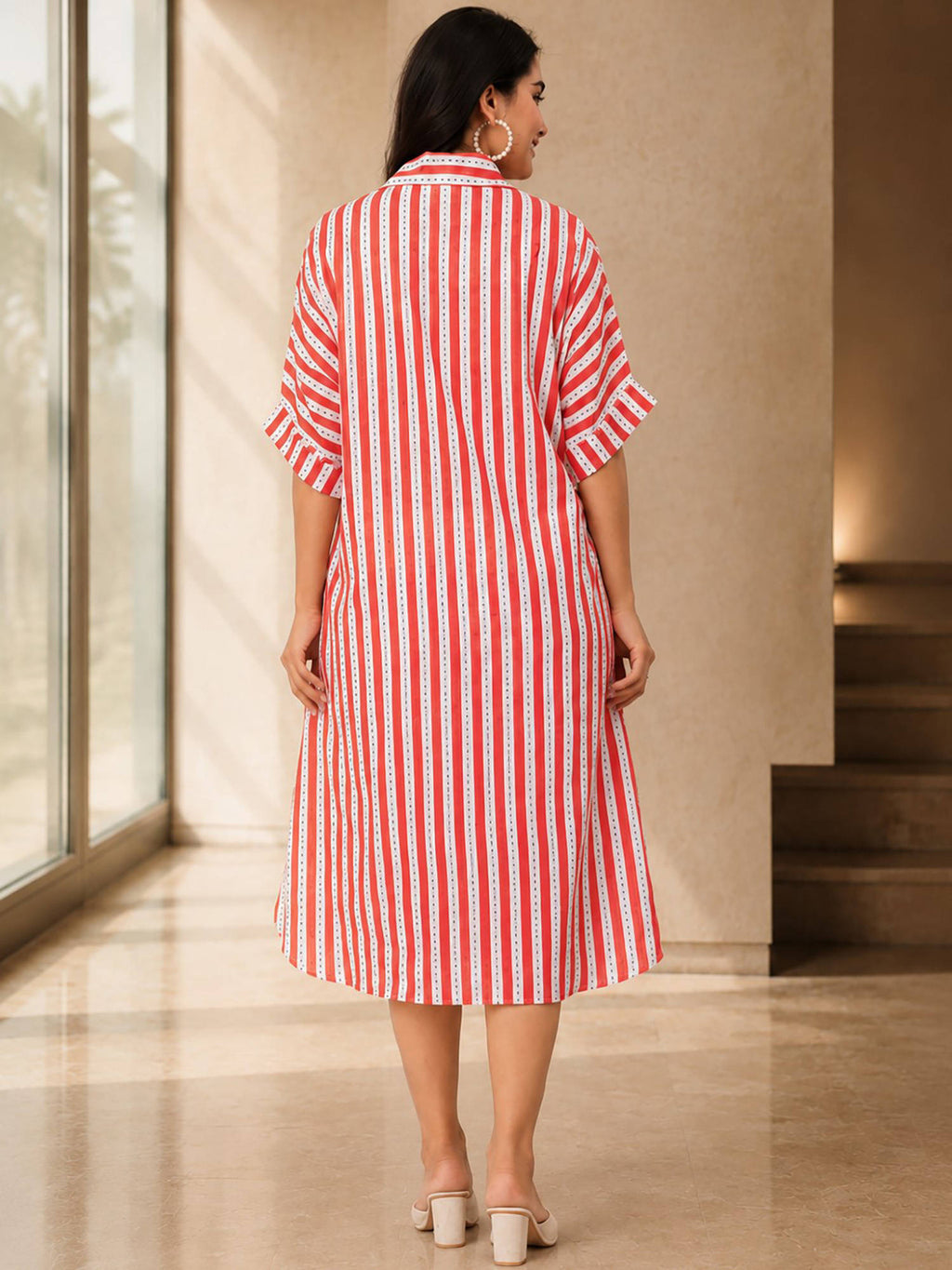 Red White Shirt Dress | D56 - view 4