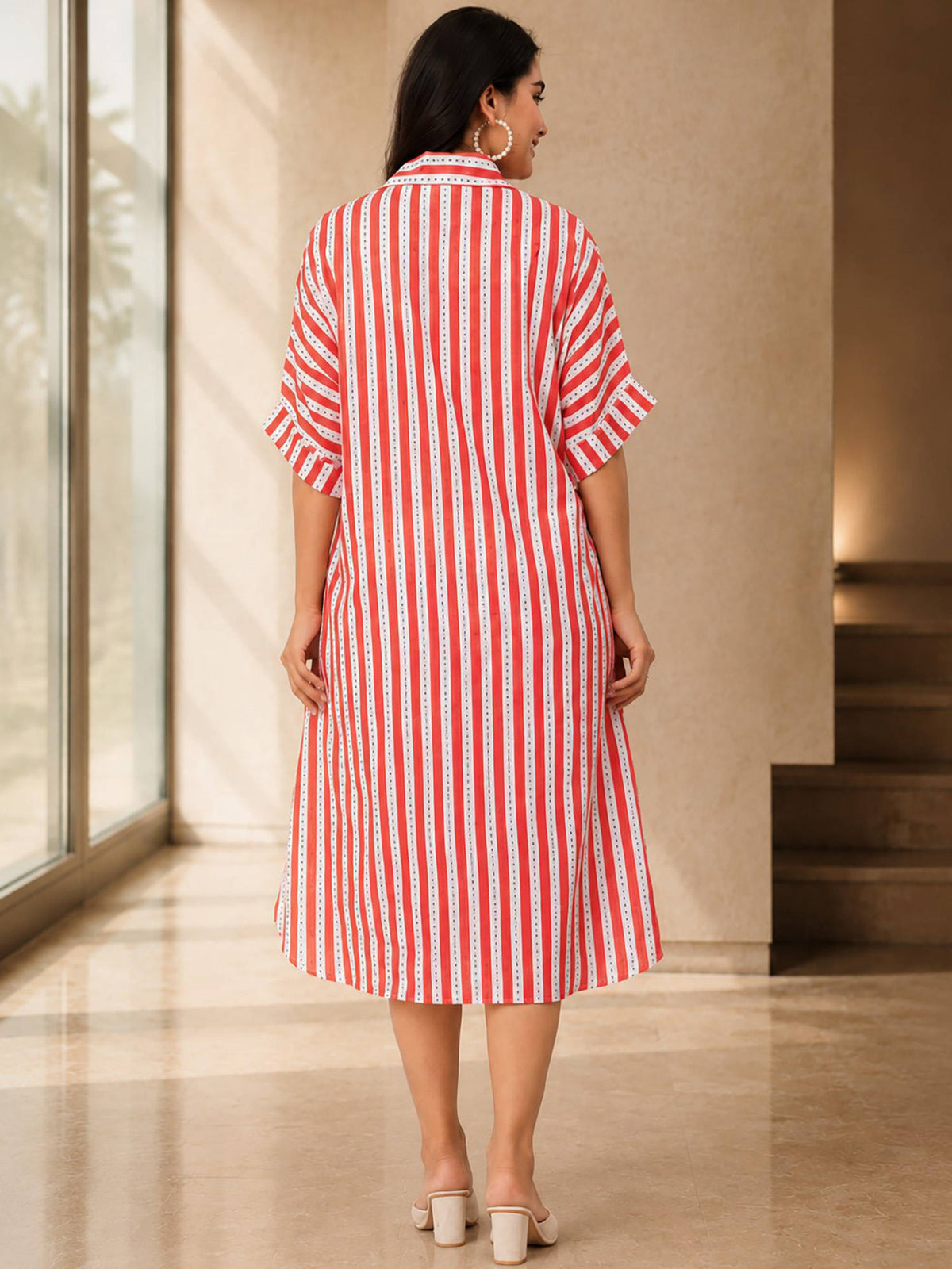 Red White Shirt Dress | D56 - view 4
