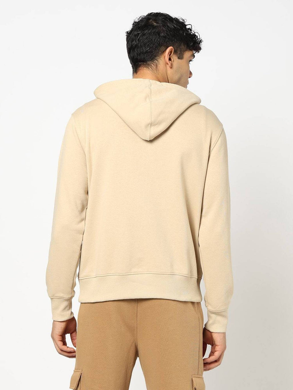 Men Beige Cotton Blend Graphic Hoodie | HD56 - view 2