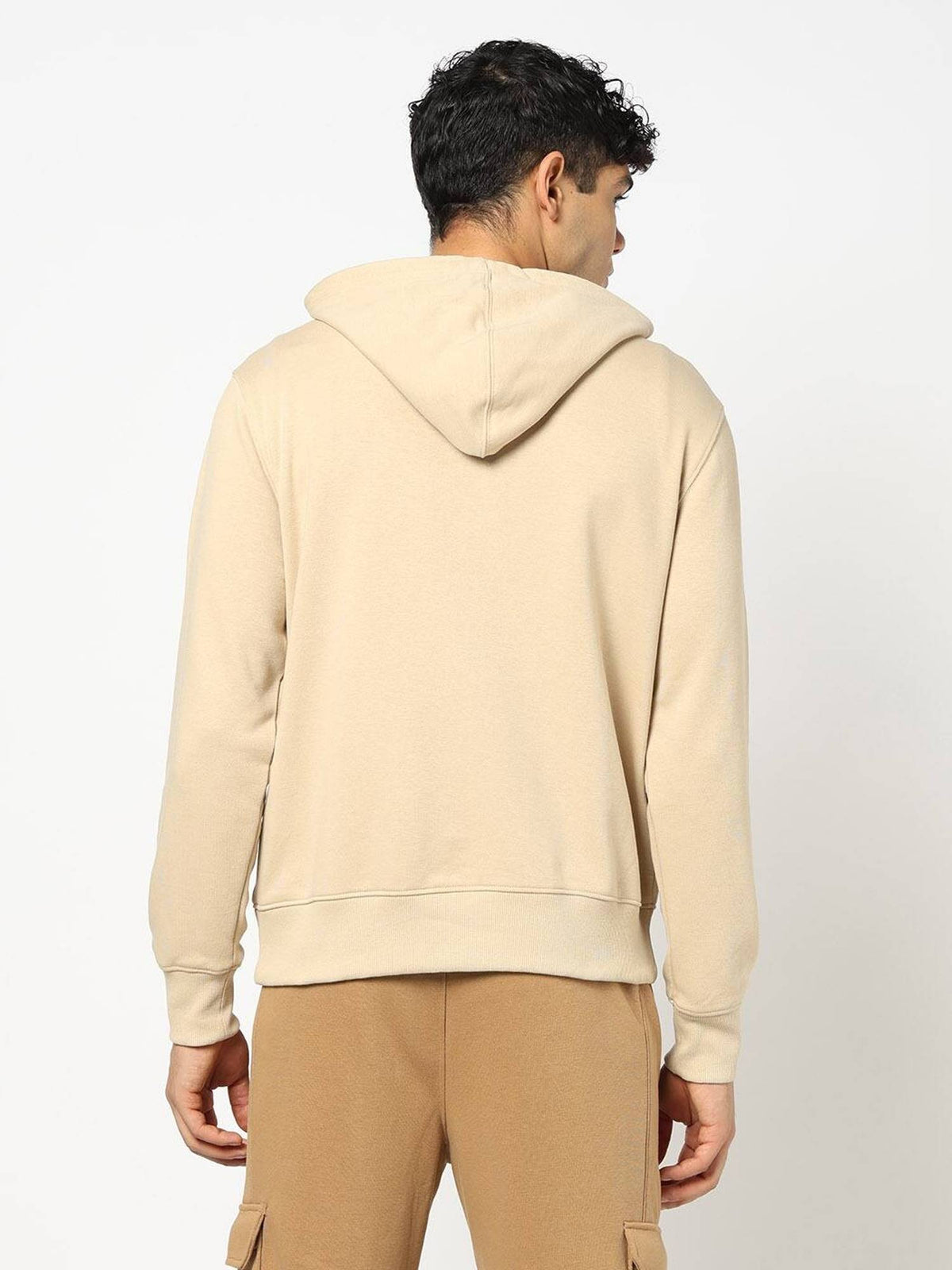 Men Beige Cotton Blend Graphic Hoodie | HD56 - view 2