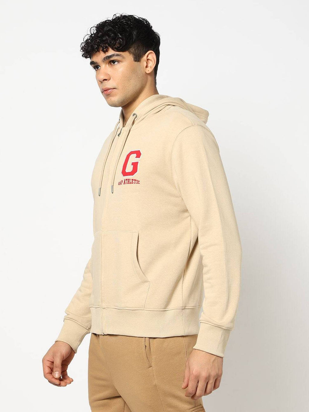 Men Beige Cotton Blend Graphic Hoodie | HD56 - view 3