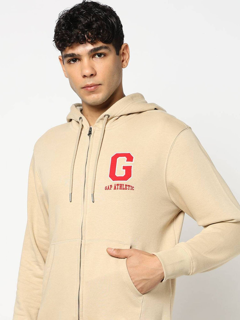 Men Beige Cotton Blend Graphic Hoodie | HD56 - view 7