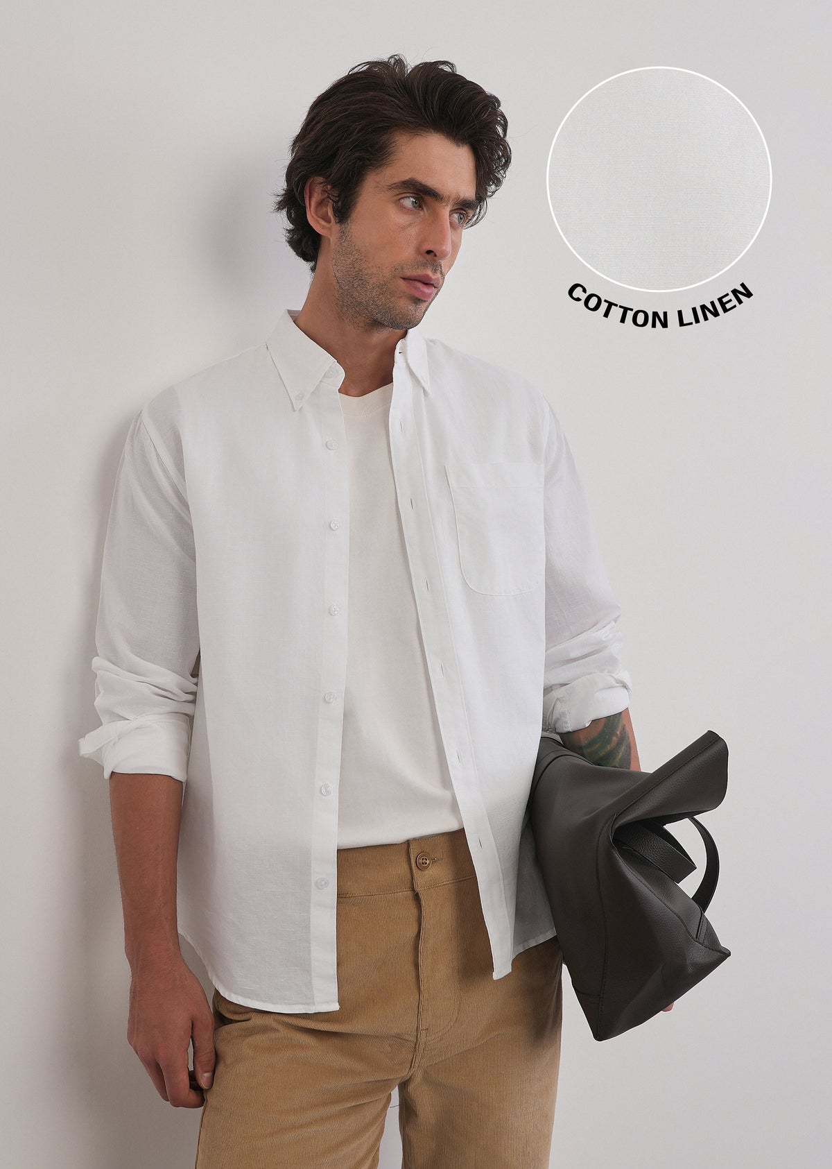 White Cotton Linen Plain Shirt