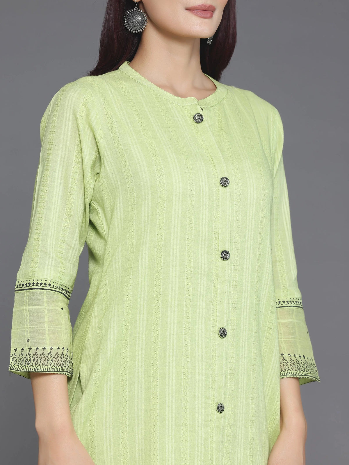 Libas Green Woven Design Cotton Straight Suit With Dupatta
