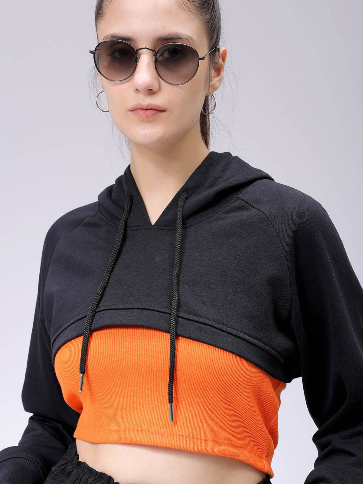 Womens Black Solid Hoodie | HD56 - view 2