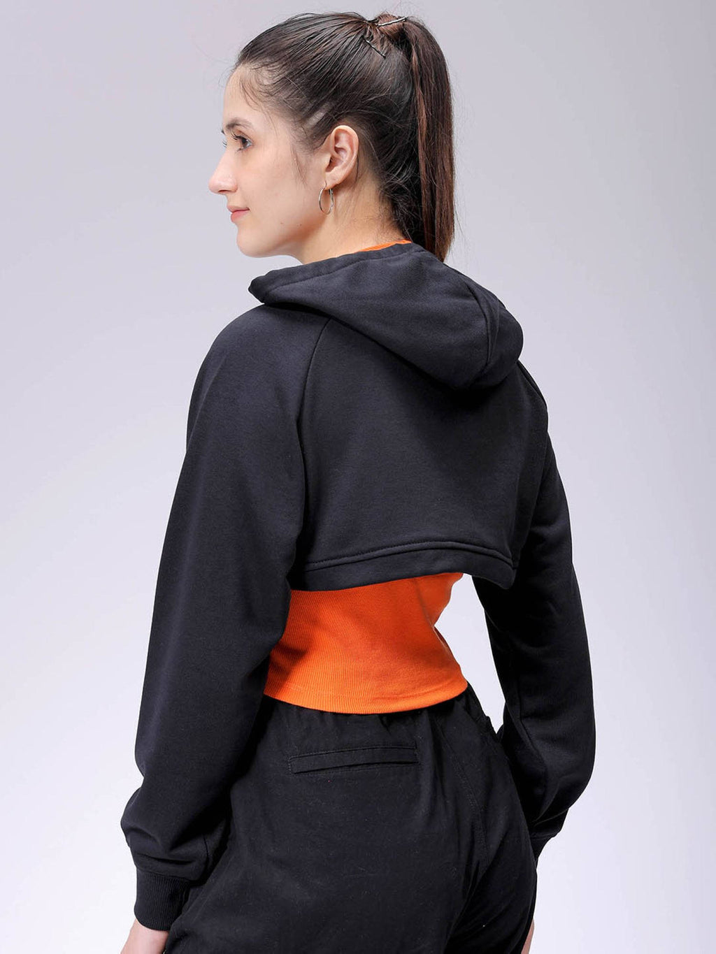 Womens Black Solid Hoodie | HD56 - view 4